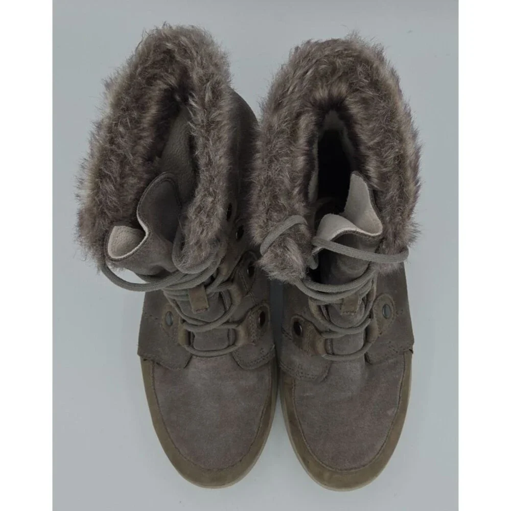 Sorel Boots Womens 9 Explorer Joan Faux Fur Snow Winter NL3039 052 Gray Leather